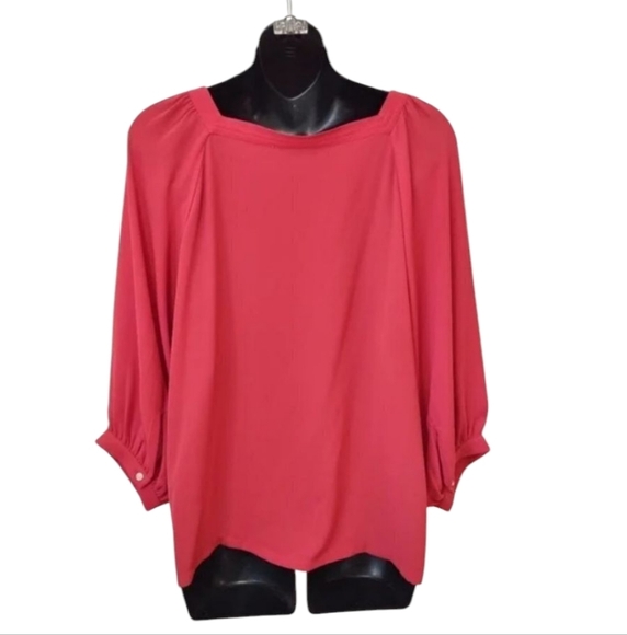LOFT Blouse Women's Red Square Neck 3/4 Wide Sleeve Top Size S - Picture 2 of 7